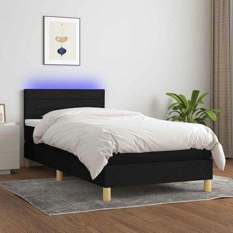 Cama box spring con colchón LED tela negro 80x200 cm (1/5)