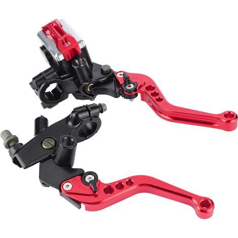 Levier de frein et d'embrayage pour moto tout-terrain, rouge, universel, avec réservoir et maître-cylindre de frein et d'embrayage (1/5)
