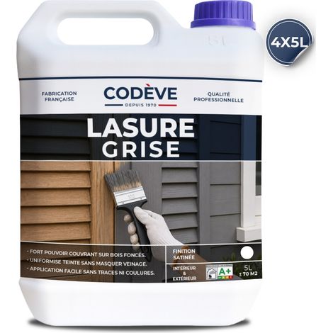Lasure Grise - 4x5 L - Codeve Bois - Pour La Déco En Gris D'un Volet, Persienne, Fenêtre Ou Bardage Bois. (1/5)
