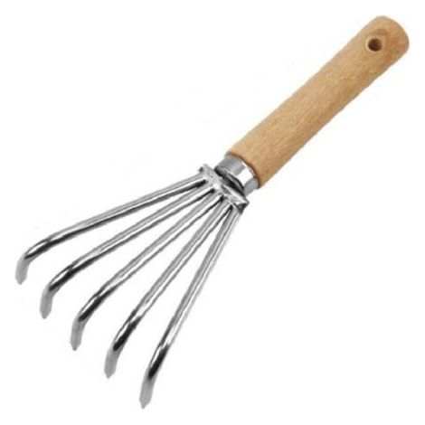 Outil de creusement en acier avec manche en bois pour repiquage, creusement de précision et nivellement du sol, manche long/5 pointes courtes, argent (1/4)