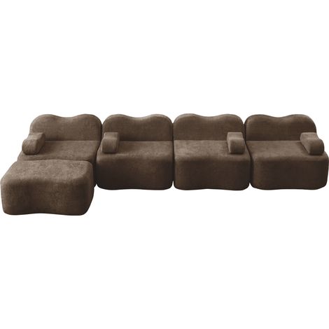 ELVMI Sofá esquinero modular 4 plazas sin armazón con puf, asiento profundo, en terciopelo, marrón (1/5)
