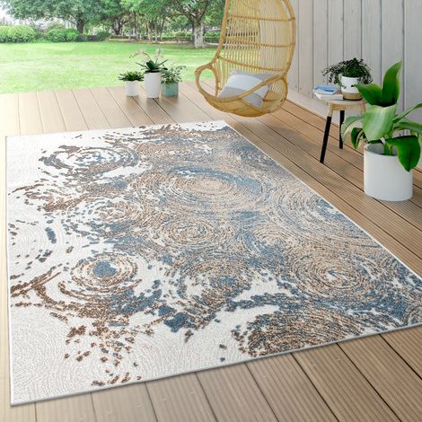 Paco Home In- & Outdoor Teppich, Terrasse u. Balkon, Wetterfest Modern Geometrische Muster 200x290 cm, Creme