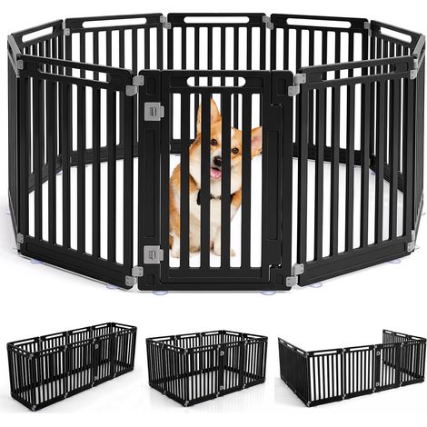 Enclos Pliable pour Chiens avec 10 Panneaux en HDPE Parc pour Chiens Intérieur/Extérieur avec Porte Verrouillable et Piquets de Sol, Noir (1/5)
