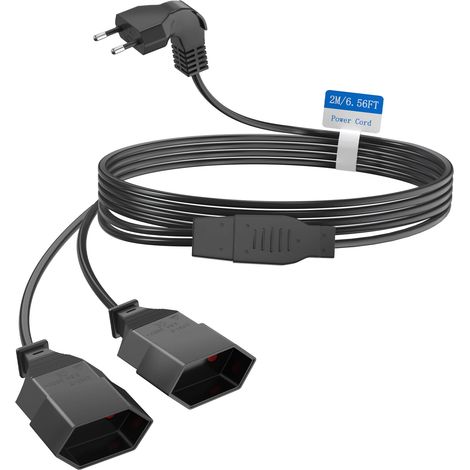(2AC Noir) Rallonge électrique avec prise de type C (norme européenne) et câble d'alimentation de section 0,75 mm². (1/4)