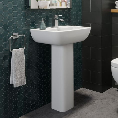 Full Pedestal Ceramic Floor Standing Bathroom Sink Basin - 550mm Amelie 1 Tap Hole