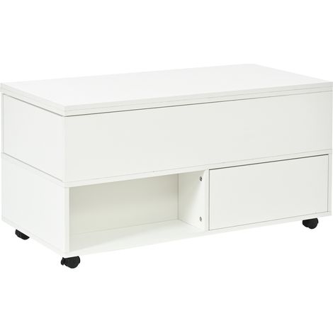 Mesa de centro elevable blanca 100 x 50 x 52 cm con 4 cajones y ruedas MODENUIT (1/5)