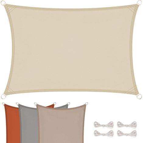 1 Voile D'ombrage Rectangulaire, Polyester Imperméable 160g, Résistant UV, Pour Terrasse Jardin Patio