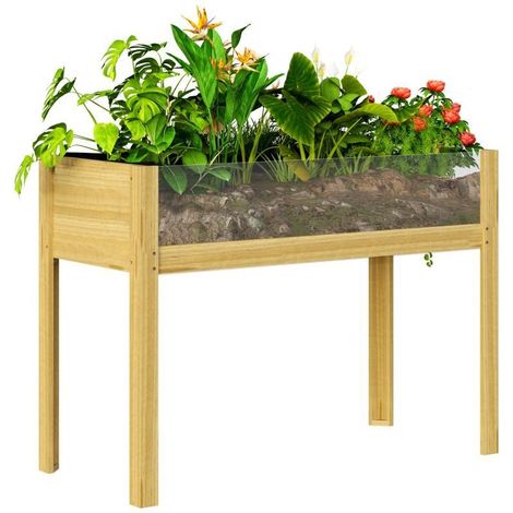Jardinière Surélevée en Bois avec Parois en Acrylique - Bac à Fleurs avec Drainage, 118L, 110x50x80 cm