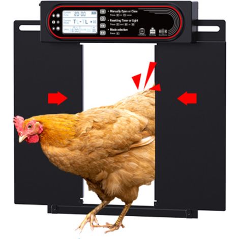 Ymyny – Porte automatique pour poulailler en aluminium – Écran LCD programmable – Fonction anti-pincement – Étanche IPX3 – Alimentation solaire (1/5)