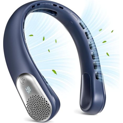 Ventilateur de cou portable rechargeable par USB, affichage LED, refroidissement à 360°, sans pales,3600 mAh, 3 vitesses réglables, pour femmes, voyages, cadeaux, maison, bureau, hommes (1/5)