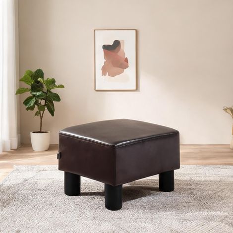 Pouf coloris marron en similicuir plastique 40 x 30 x 24 cm (1/5)