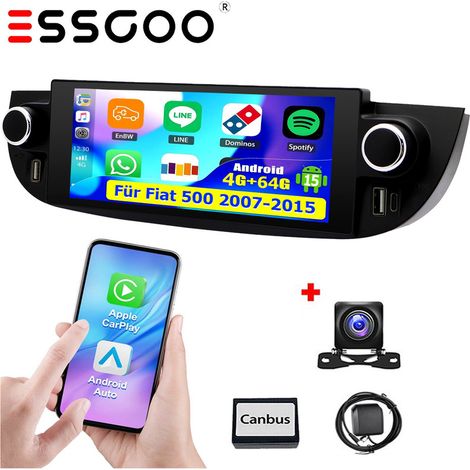 Autoradio pour Fiat 500 (2007-2015) : Android 15, Apple CarPlay, GPS, Bluetooth, Wi-Fi, RDS, DSP, 4 Go + 64 Go de RAM - 4+64G CAM (1/5)
