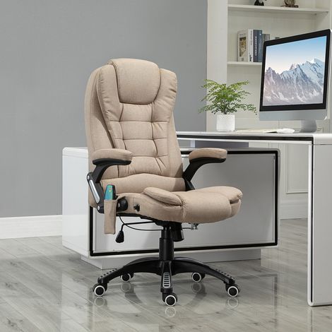 Vinsetto Fauteuil de bureau massant et chauffant. chaise de bureau. chaise ergonomique avec hauteur réglable. dossier inclinable et télécommande filaire. pivotant à 360° tissu en polyester beige