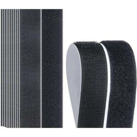 Lot de 20 Bandes Auto-adhésives, Bandes Velcro Noires et Blanches, Bandes Velcro Réutilisables, Bandes à Forte Adhésion, Bandes Velcro Rondes (2.5x10 cm) (Noir, rectangulaire) (1/4)