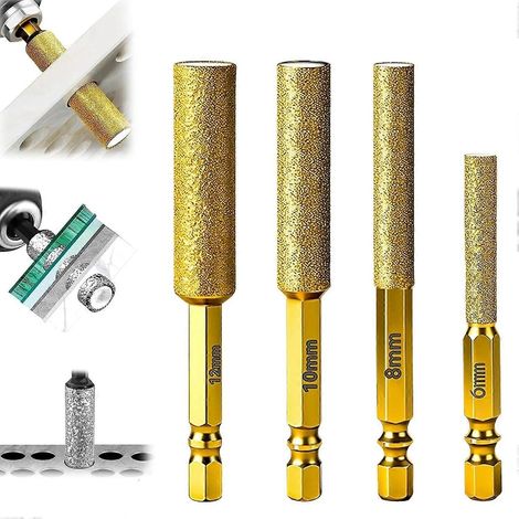 Kit de scies cloches diamantées 6/8/10/12 mm queue hexagonale perçage à sec carrelage verre marbre métal 2 en 1 perçage meulage or (1/5)