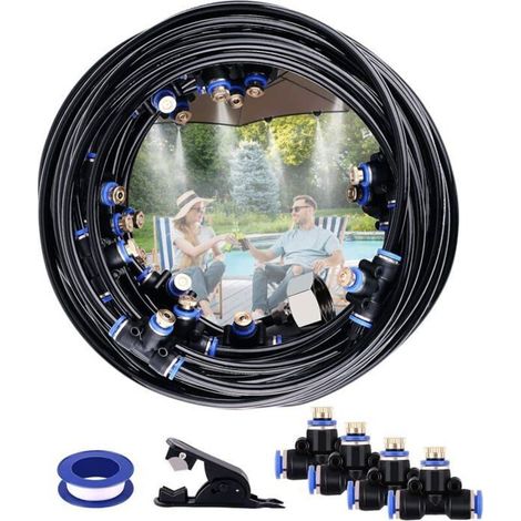Bardusch - Kit d’Irrigation système de brumisateur extérieur 20m avec 23 Buses de Brume avec Joint en T, système de Refroidissement. (1/4)