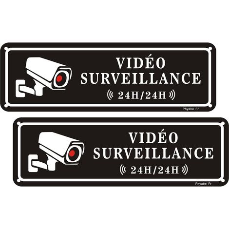 24 Hour Video Surveillance Panel Aluminium 25 x 8 cm Pack of 2 Surveillance Camera Sign, Pre-Holes Easy to Install, UV Resistant, Waterproof, Colourfast (1/5)