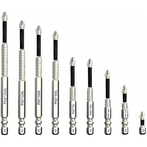 Embouts PH2 magnétiques - 25 à 150 mm - Acier inoxydable - pour perceuses - Pour bricolage, utilisation - Kit de forets antidérapants K5 9 pièces (1/5)