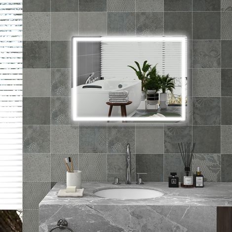 CHICFURN Specchio LED da bagno 80x60 cm argento, dimmerabile, antiappannamento, touch (1/5)
