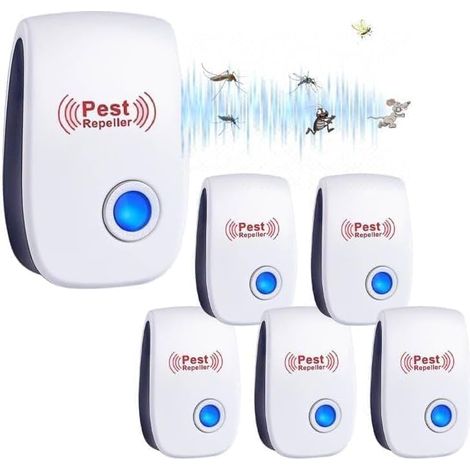 Repelente Ultrasónico de Plagas, 6 Piezas Repelente ultrasónico de Mosquitos y Control electrónico Anti Moscas, Ratones, Cucarachas, Arañas, Roedores,Inodoro y Sin Residuos,Uso Interior (1/5)