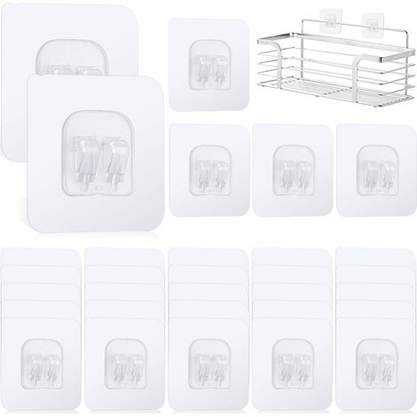 Confezione da 30 ganci adesivi di ricambio per mensole doccia, 6 x 6 cm, senza foratura, ganci da parete autoadesivi - per cucina, bagno, porta del WC (max 5 kg) (1/5)