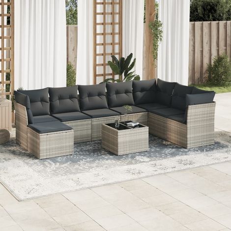 vidaXL Set muebles jardín 9 pzas y cojines ratán sintético gris claro (1/3)