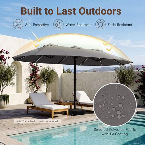 15ft Double-Sided Patio Umbrella, Solar LED Lights, Grey (1/5)