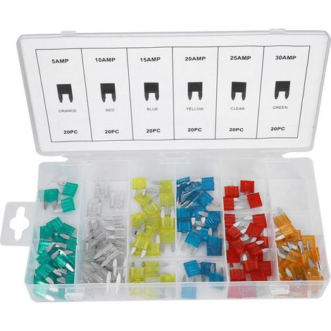 120 pièces/bote Kit d'assortiment de fusibles de lame de voiture de petite taille 5AMP 10AMP 15AMP 20AMP 25AMP 30AMP fusible (1/5)