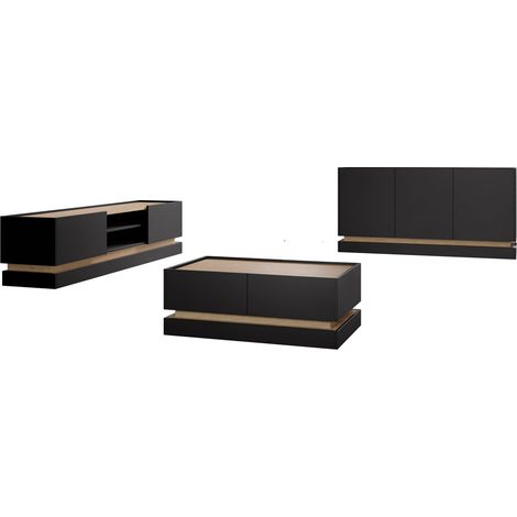 Ensemble de salon Comfivo Tilia, Noir + Chêne (1/5)