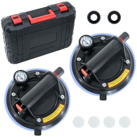 2 Pièces Ventouse Carrelage 8in avec Manomètre,Ventouse Vitre avec Boîte à Outils Portable,Charge Maximale 200KG,Ventouses Fenetre Pour Soulever de Vitre,Carrelage