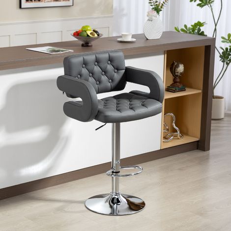 Tabouret de bar réglable, siège pivotant extra large en cuir PU gris (1/5)