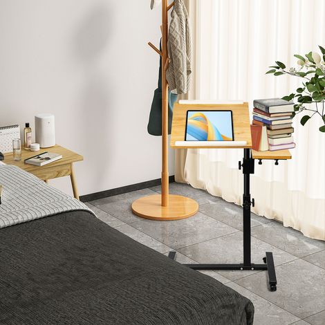 Table d'Appoint de Lit à roulettes Verrouillable, Rotation de 360, Bureau Informatique Hauteur Réglable, Table Informatique Poste de Travail, - 70x40x95cm