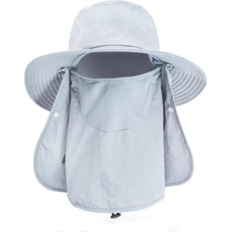 Sombrero de verano ancho con solapa para el cuello extraíble y protección UPF 50 para ciclismo, pesca y jardinería. (1/5)