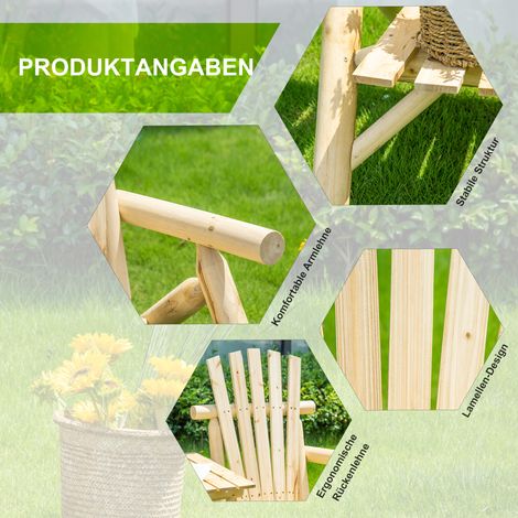 Banque de jardin duo avec table intégrée, bois naturel, 157 x 88 x 103 cm (1/5)