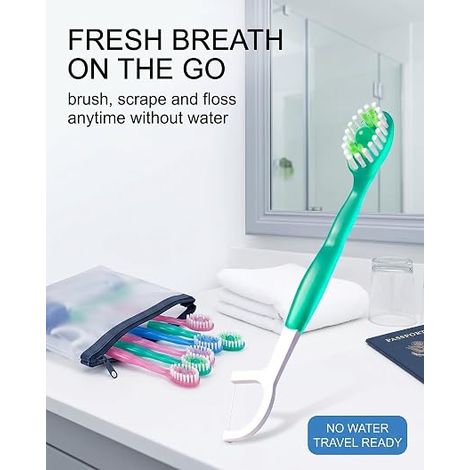 Mini Brosses à Dents de Voyage de 12 - Kit Oral en avec Intégré, Gratte-Langue, Cure-Dent, Fil Dentaire pour Soin Express Sans Rinçage (1/3)