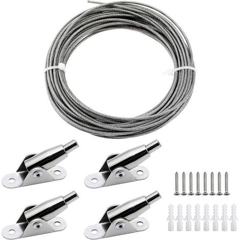 Filiyano – câble en acier de – Corde de suspension réglable pour rideaux, en acier inoxydable de 10 m, recouverte d'un câble en acier de 2 mm, avec (1/5)