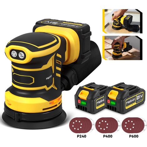 Ponceuse excentrique sans fil 125mm,3 vitesses,Livré avec 15 feuilles abrasives et 2 batteries
