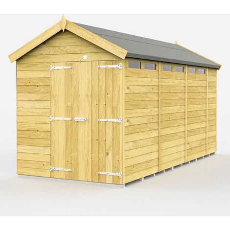 7 x 15 Feet Apex Security Shed - Double Door - Wood - L454 x W214 x H217 cm