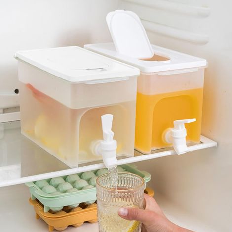 Distributeur d'eau de grande capacité (4L) avec robinets,Distributeur de boissons pour réfrigérateurs,Bouteille d'eau froide avec couvercle,pour les fêtes,les voyages,les pique-niques - lait,jus,sodas (1/5)