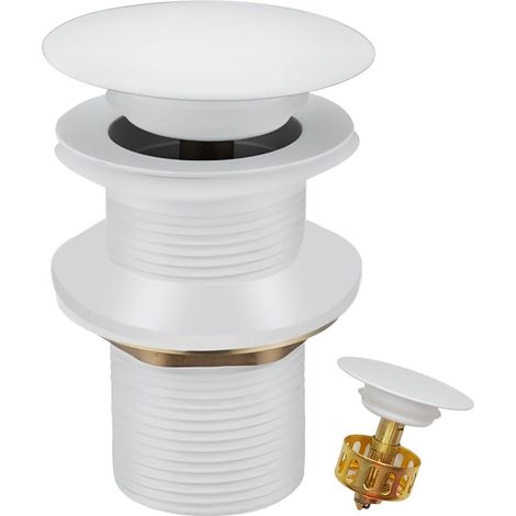 vidage lavabo, vidage Universel INOX, Pop-up vidage avec Panier, vidage avec Bouchon de vidange en 1 ¼, sans trop-Plein (Blanc) (1/5)