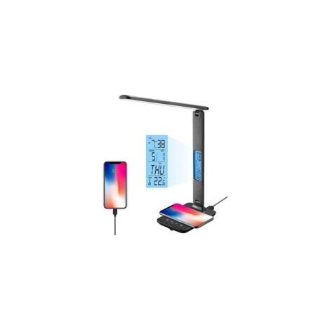 Dimmbare LED-Schreibtischlampe mit LAN-Anschluss, 3 Modi, 3 Helligkeitsstufen, LCD-Display, kabelloser Ladefunktion und Augenschutz (1/5)