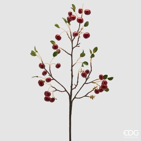 EDG Enzo De Gasperi Ramo di Ciliegie Artificiale H 95 Cm con Frutti e Foglie Rosso