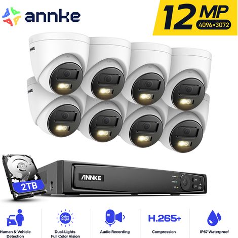 ANNKE 12MP Kit de Videovigilancia Cámaras Smart Dual Luz Visión Nocturna Detección Movimiento 8×Cámara Seguridad - 2TB (1/5)