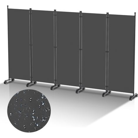 Randaco Paravent mit Rollen Faltbarer Raumteiler Outdoor Trennwand Garten Sichtschutz Raumtrenner 5 teilig Anthrazit 284x181 cm