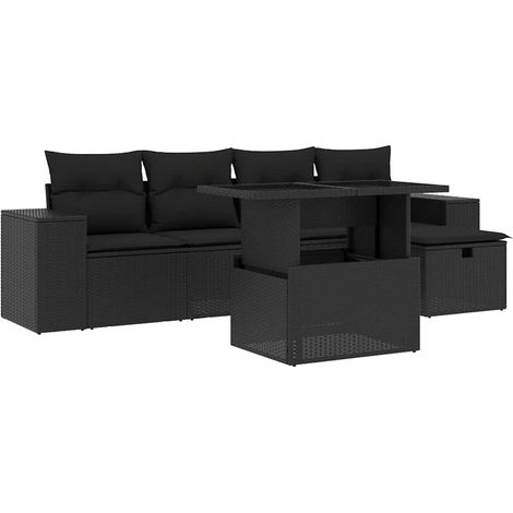 Maison Exclusive - Set Divano da Giardino 6 pz con Cuscini Nero in Polyrattan