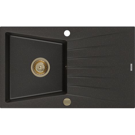Mexen Cesar Granitspüle mit einem Becken und einer Abtropffläche 775 x 470 mm, Schwarz/Gold metallis
