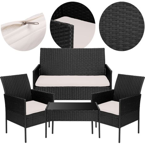 Technorattan Gartenmöbelset 4-in-1 MAGNOLIA schwarz mit beigen Kissen