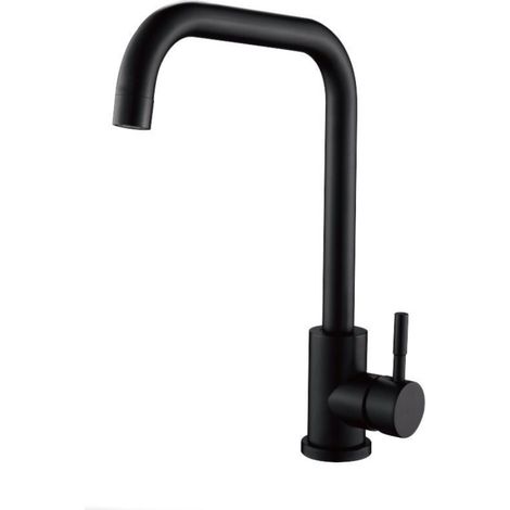 Rubinetto per lavello da cucina a canna alta quadrata miscelatore per lavandino orientabile nero (1/3)