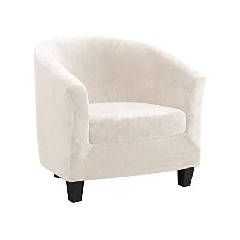 Housse de Fauteuil Club Deux Extensible Salon Cabriolet Tub Chair avec Coussin Ensemble Pièces Velours Beige (1/5)