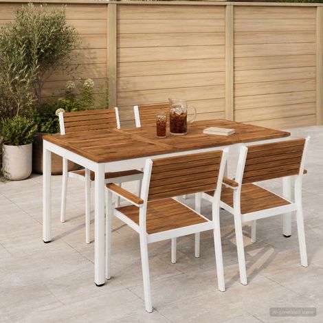 vidaXL Tavolo da cena da giardino Naturale e Bianco 141 x 80,5 x 75 cm (1/5)